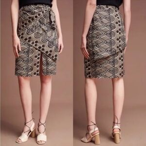 Anthropologie Maeve Edessa Linen Brown Tribal Print Sarong Wrap Skirt Size 6